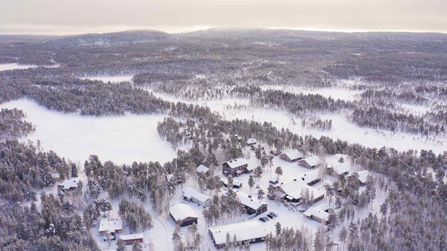 Finland, Finske Lapland, Nellim Wilderness Hotel, View From Air, Vinter, Snelandskab