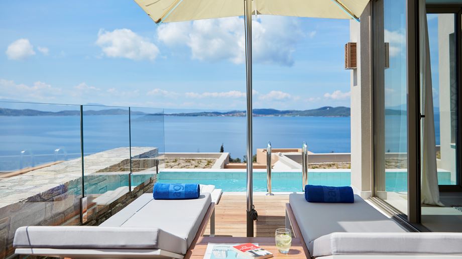 Grækenland, Eagles Villas, Junior Pool Villa og udsigt fra terrassen