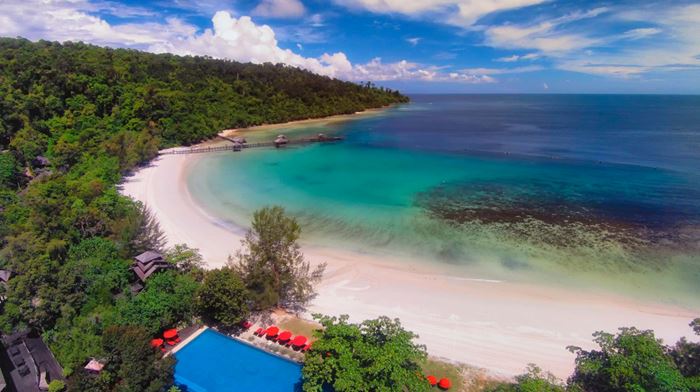 Malaysia, Borneo, Gaya Island Bungaraya Island Resort Arial View