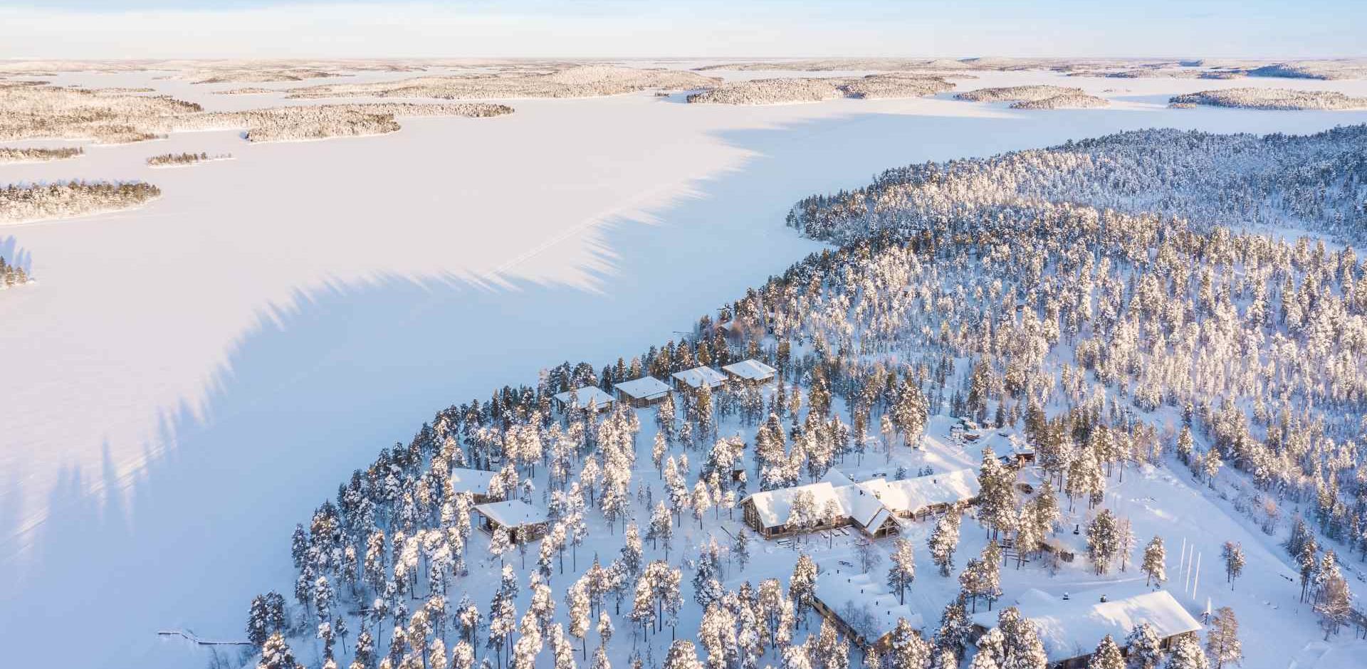 Finland, Finske Lapland, Nangu Wilderness Hotel, Sne, View Ovenfra, Sneklædt Landskab