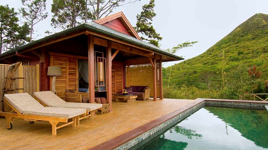 Rejser til Mauritius, Lakaz Chamarel Exclusive Lodge, Terrassen i Exclusive Suite "Piton Canot"