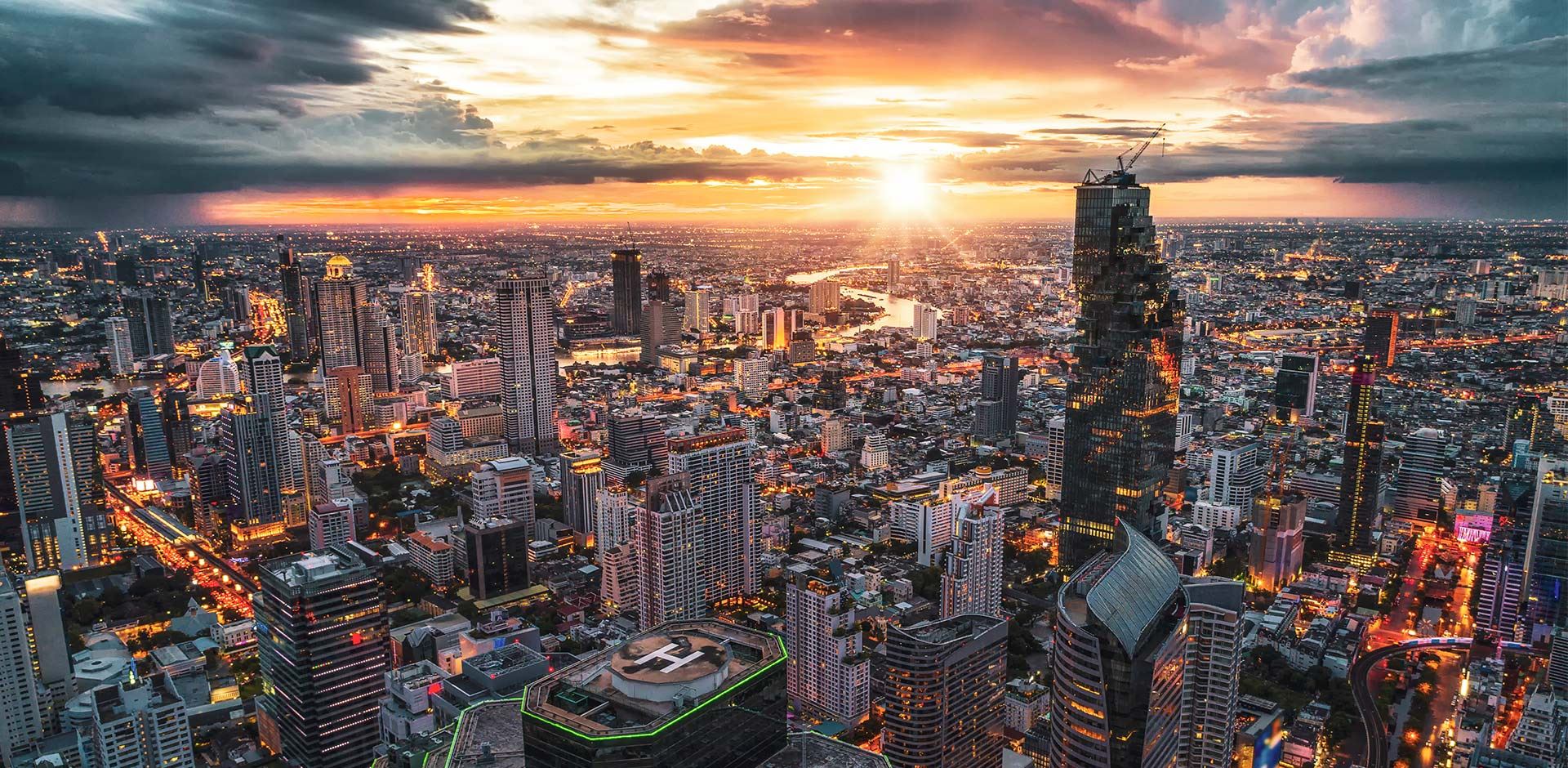 Bangkok Skyline Om Aftenen