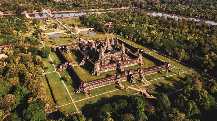 Cambodia, Siem Reap, Angkor Wat luftfoto 
