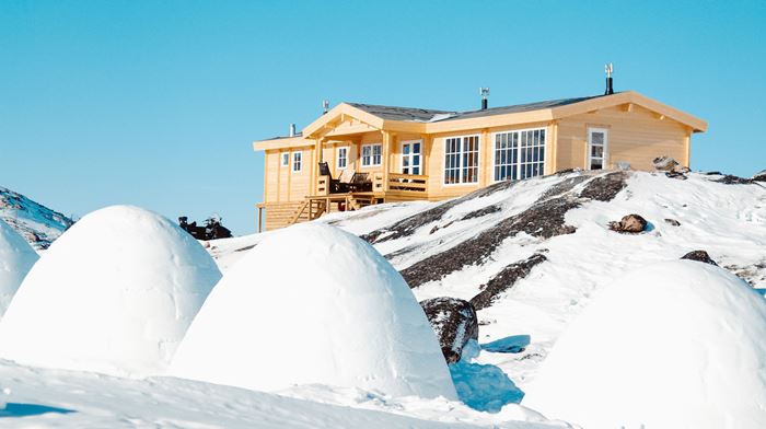 Grønland Ilulissat Iglo Lodge, Hytte, Iglo, Diskobugten, Snelandskab, Natur