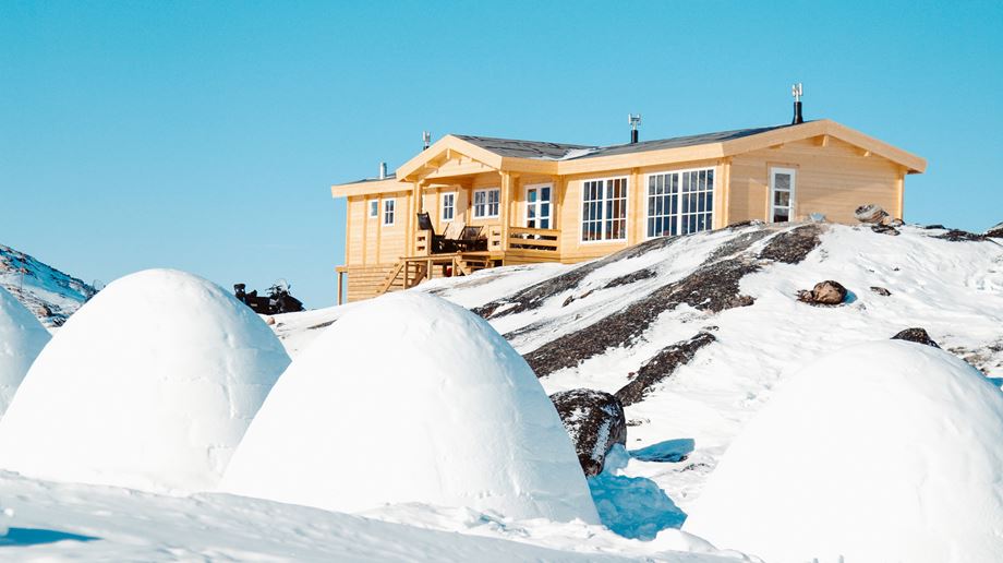 Grønland Ilulissat Iglo Lodge, Hytte, Iglo, Diskobugten, Snelandskab, Natur