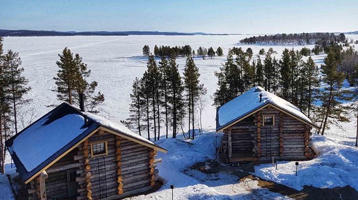 Finland , Finske Lapland, Inari, Wilderness Hotel, Log Cabin, Sne, Vinter