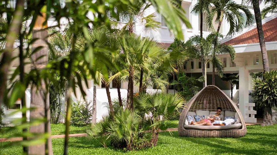 Cambodia, Siem Reap, Raffles Grand Hotel d'Angkor, Poolside Terrace