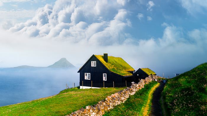 Færøerne Streymoy Velbastadur Klassisk Hus Med Græstag