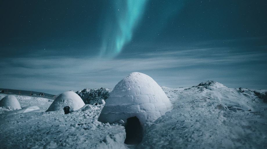 Grønland Iglo Lodge llulissat, Diskobugten, Vinter, Snelandskab, Igloer