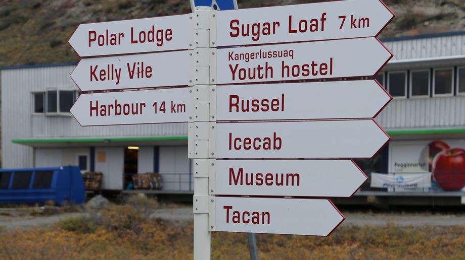 Grønland Old Camp Kangerlussuaq, Vejskilt, Icecab, Tacan, Polar Lodge, Harbour