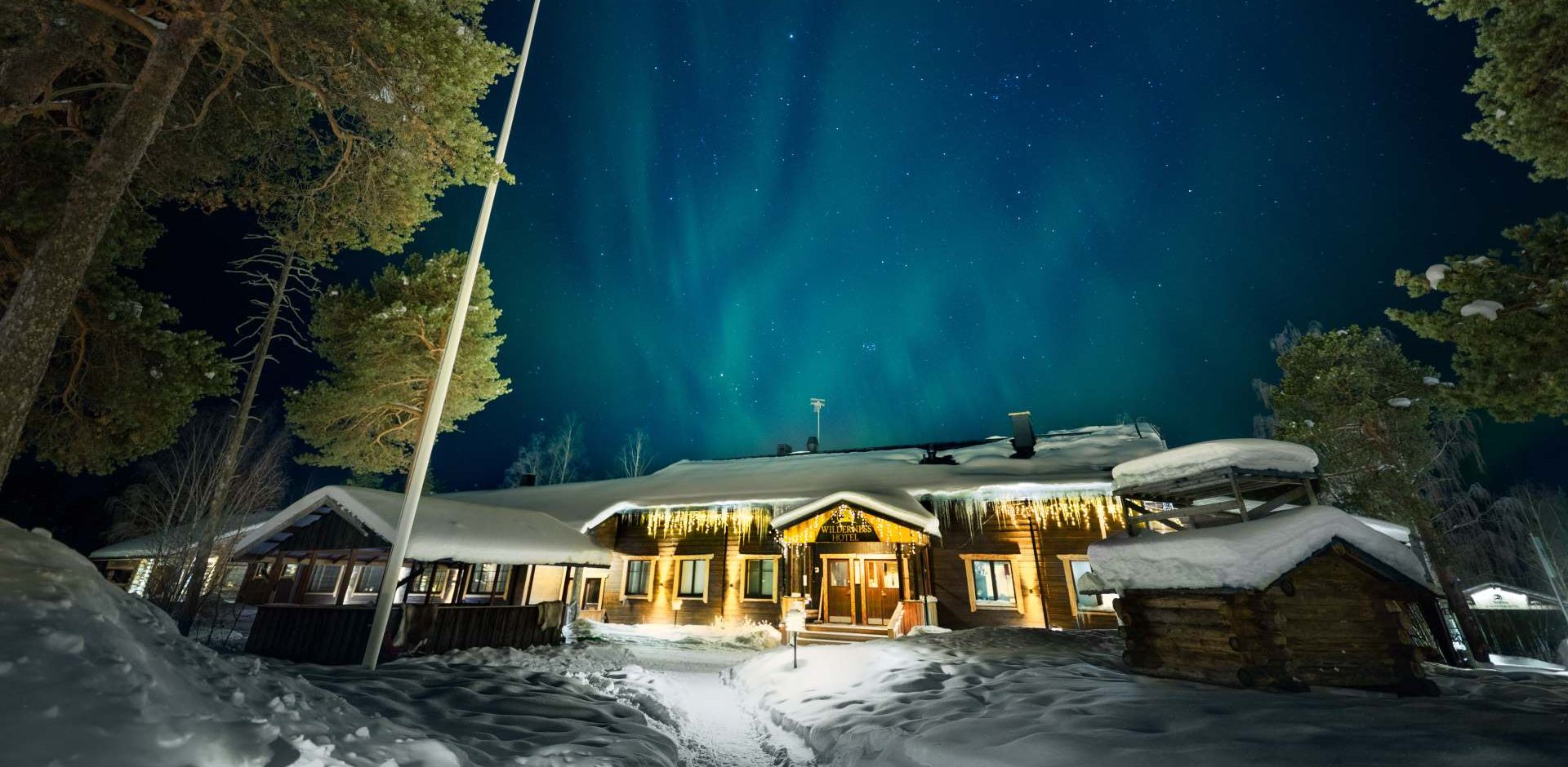Finland, Finske Lapland, Nellim Wilderness Hotel, Nordlys, Vinter, Sneklædt, Indgang
