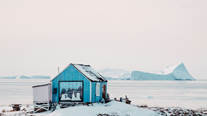 Grønland Oqaatsut Rodebay, Rødebugt, Ilulissat, Diskobugten, Vinter, Isbjerge, Natur, Udsigt