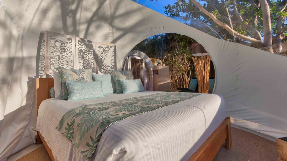 Rejser til Mauritius, Bubble Lodge Bois Chéri, Soveværelse med udsigt til trækronerne