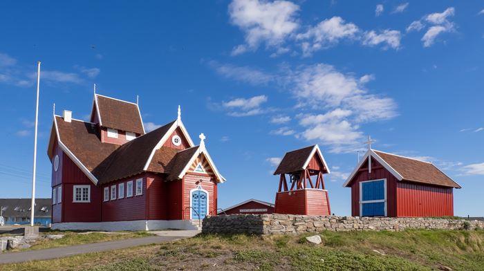 Grønland, Diskoøen, Qeqertarsuaq, Godhavn, Rød Kirke, Bygd