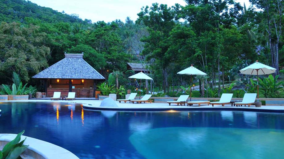 Thailand, Koh Tao, Sensi Paradise Beach Resort, Pool Aften