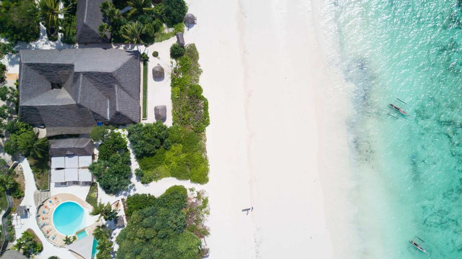 Fællesområderne på Zanzibar Pearl Boutique Hotel set fra luften