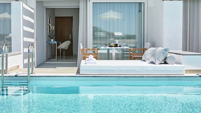 Grækenland, Kreta, Grecotel Lux Me White Palace, Lux Me Swim-Up Bungalow med havudsigt og adgang til pool