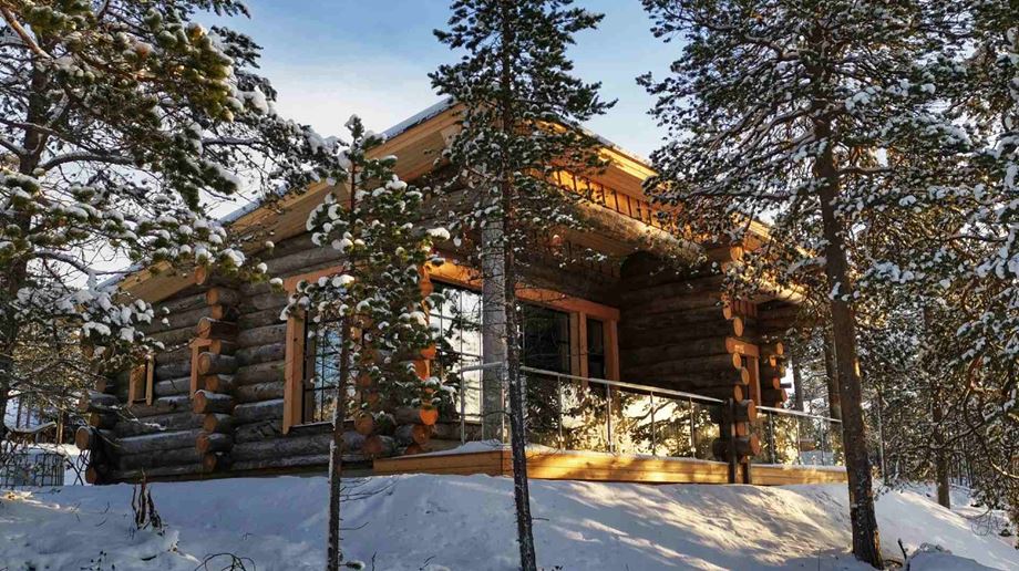 Finland, Finske Lapland, Nangu Wilderness Hotel, Panorama Log Cabin, Snelandskab