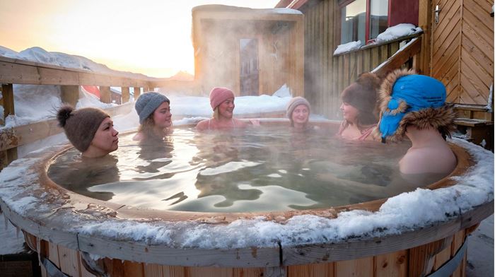 Grønland Hotel Sisimiut, Sisimut, Vildmarksbad, Hot Tub, Sne, Vinter