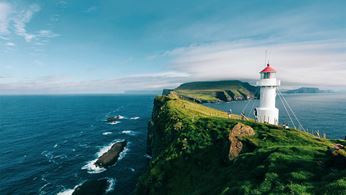 Færøerne, Mykines, Fyrtårn, Havet, Bjerge