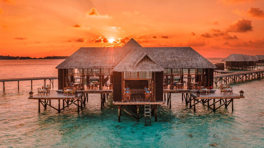 Rejser til Maldiverne, Conrad Maldives Rangali Island, restaurant solnedgang