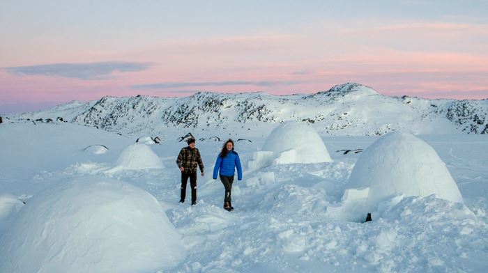 Grønland Iglo Lodge llulissat, Diskobugten Vinter, Snelandskab, Igloer