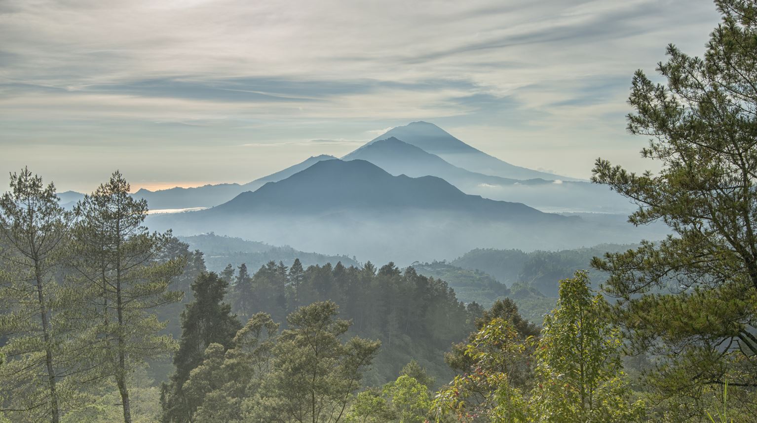 Indonesien, Bali, Mount Batur I Morgen Belysning, Bjerge