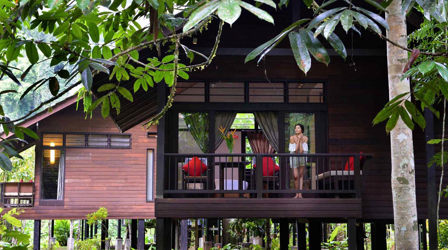 Malaysia, Borneo, Danum Valley Borneo Rainforest Lodge, Standard Jungle View Chalet Balcony