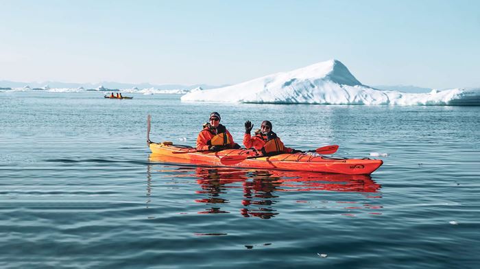 rejser til Grønland, kajak, ilulissat, isbjerge, Diskobugten
