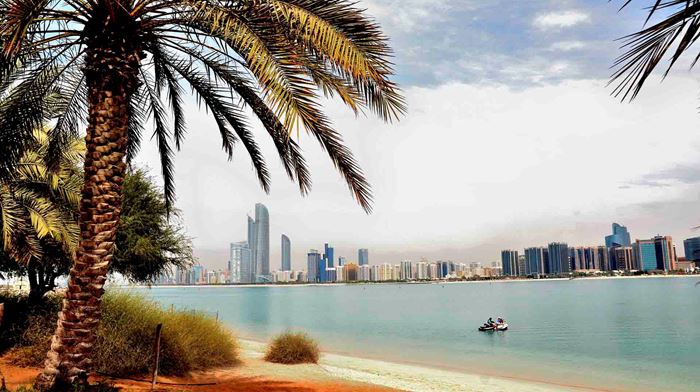Dubai Forenede Arabiske Emirater Dubai Udsigt Vand Palmer