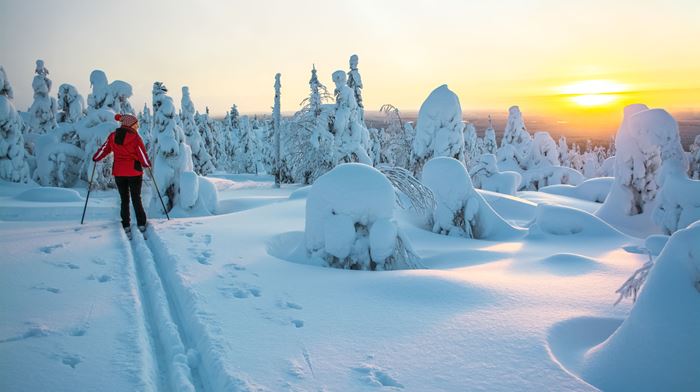 Finland Lapland solnedgang over landskabet
