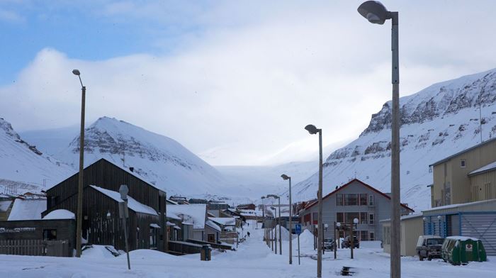 Longyearbyens centrum om vinteren