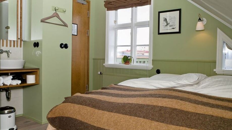 Standard værelse indrettet i lyse grønlige værelser