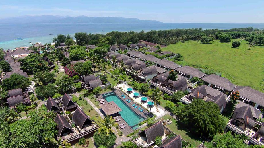 Indonesien Gili Trawangan Hotel Vila Ombak, Resort Set Ovenfra