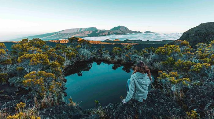 Kvinde kigger ud over Landskab Reunion