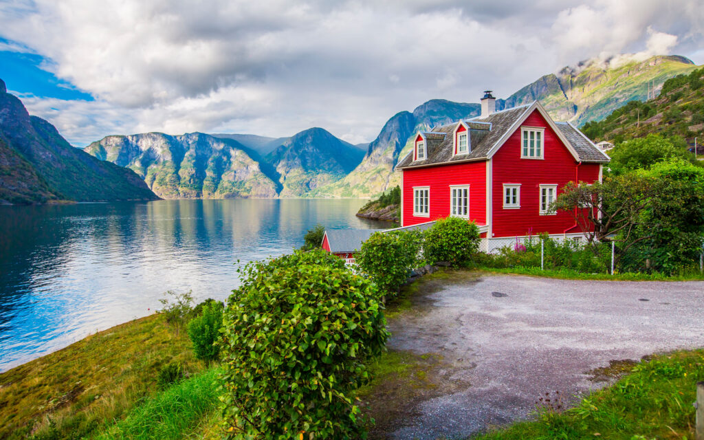 Norge Sognefjorden Olden Hus Udsigt Bjerge