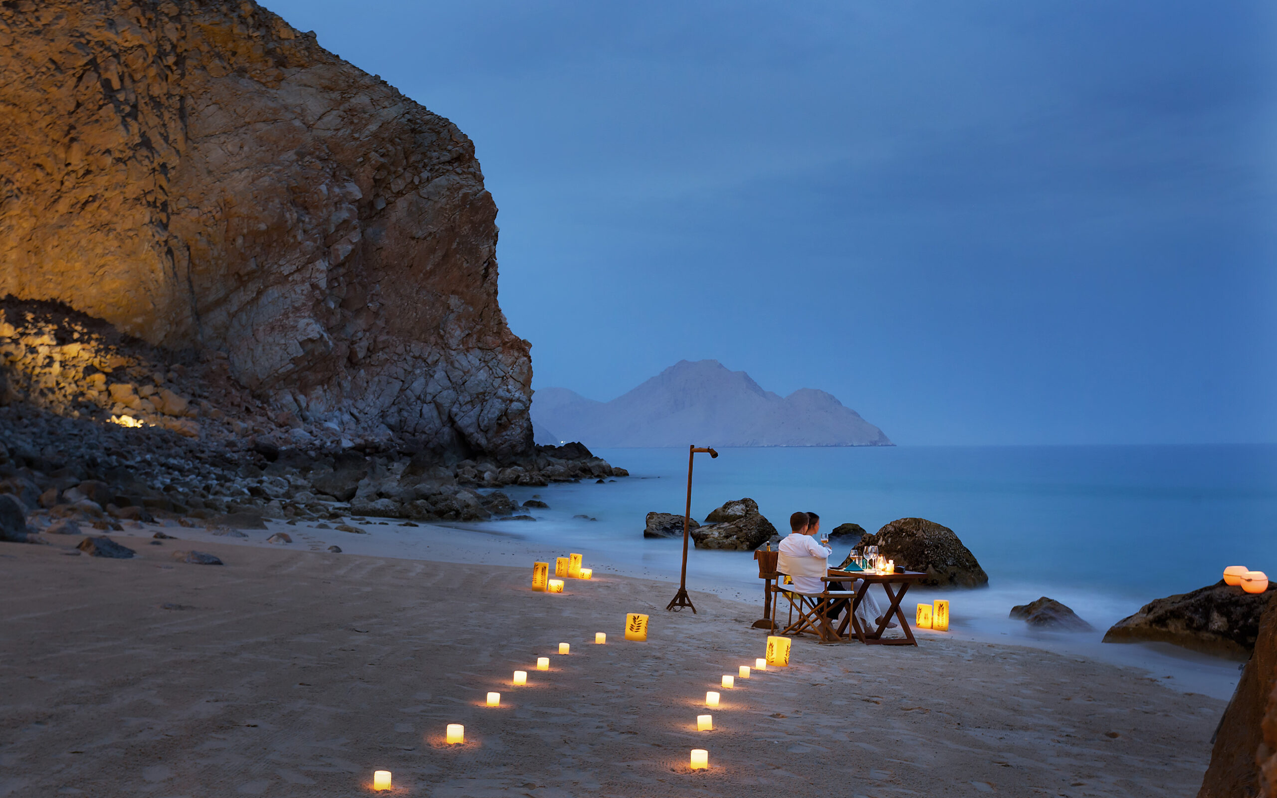 Oman Musandam Six Senses Zighy Bay Privat Middag Stranden