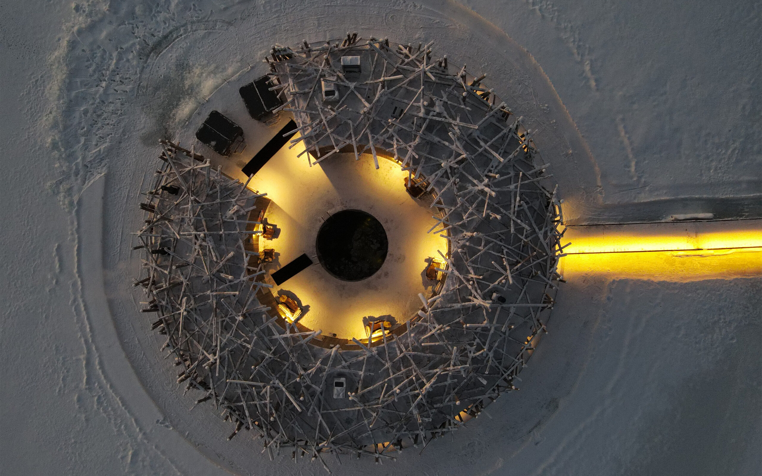 Sverige Lapland Arctic Bath Main Building Winter Drone