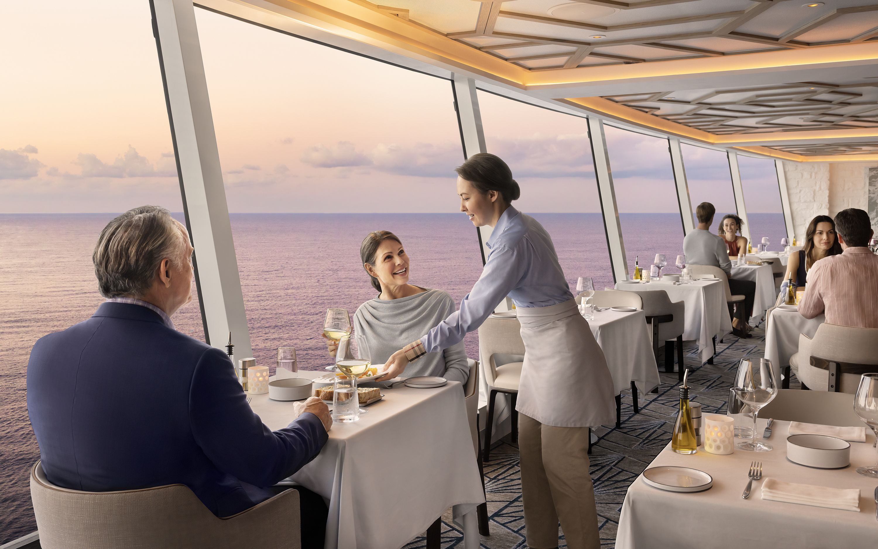 Middag på Palomar-restauranten ombord på Norwegian Prima krydstogtskibet